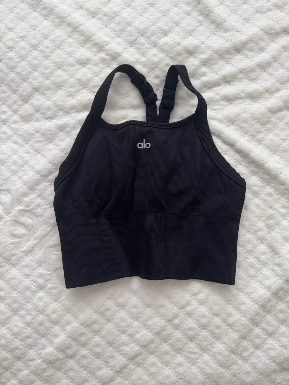 ALO Yoga Black Ribbed High-Neck Longline Sports Bra